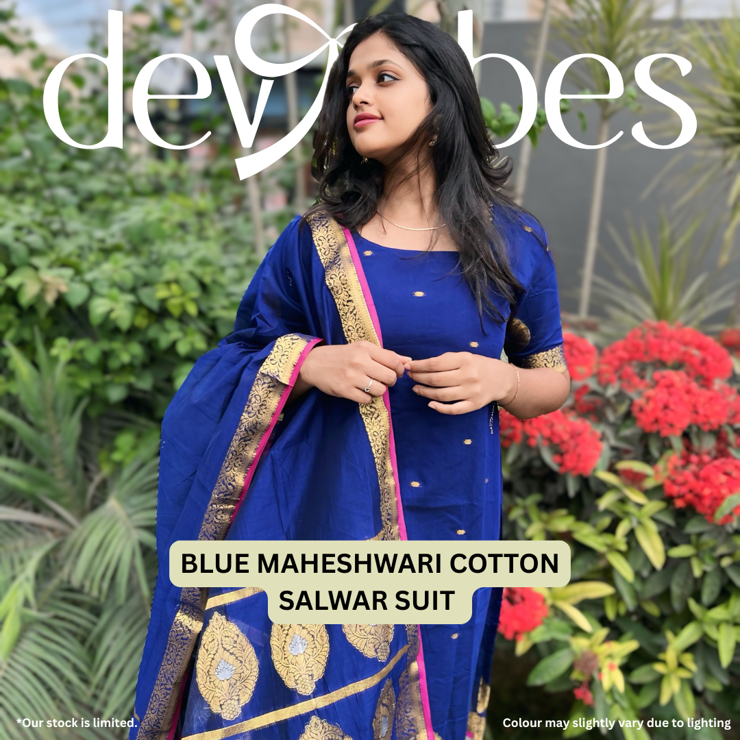 Blue Maheshwari Cotton Salwar Suit with Jacquard Weave