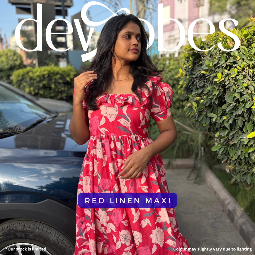 Red Floral Linen Maxi Dress