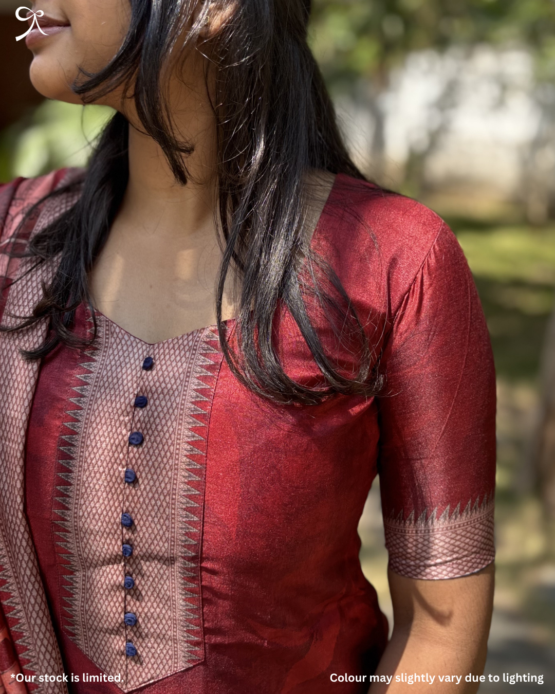 Premium Tussar Silk 3-Piece Salwar Suit – Red | Elegant Ethnic Set