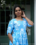 Aqua Blue Printed Cotton Maxi Dress