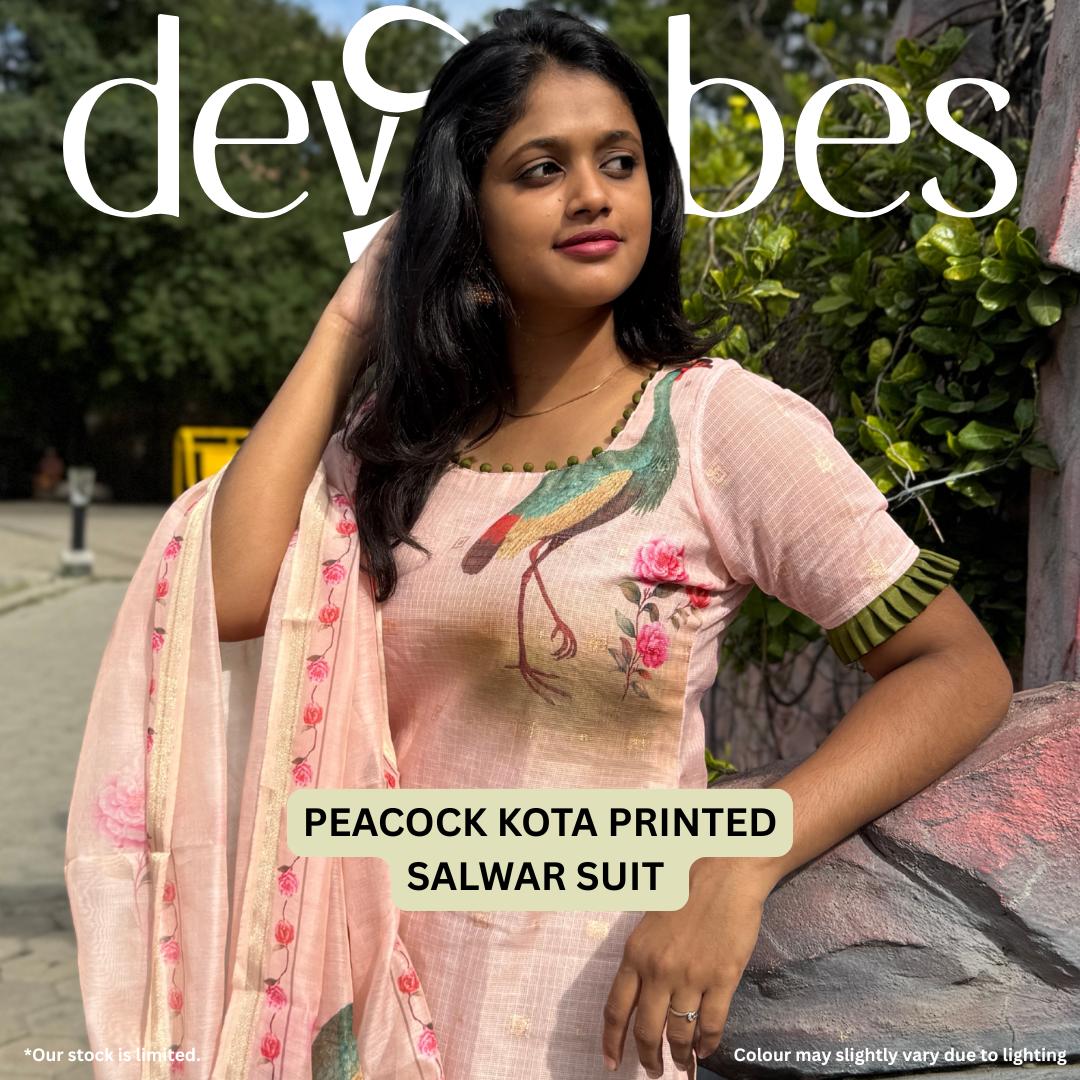 Blush Pink & Peacock Green Kota Printed Salwar Suit