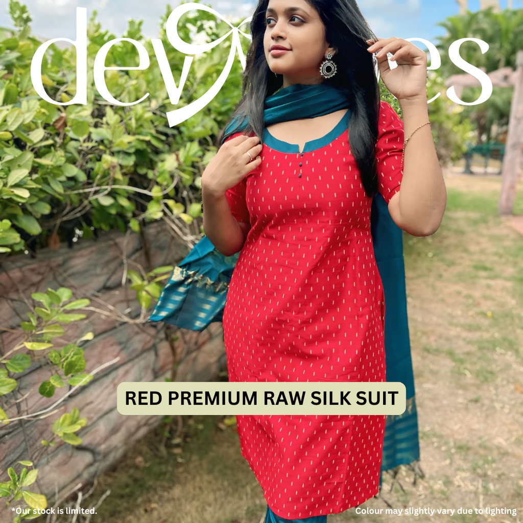 Premium Raw Silk Suit with Handwoven Tussar Dupatta