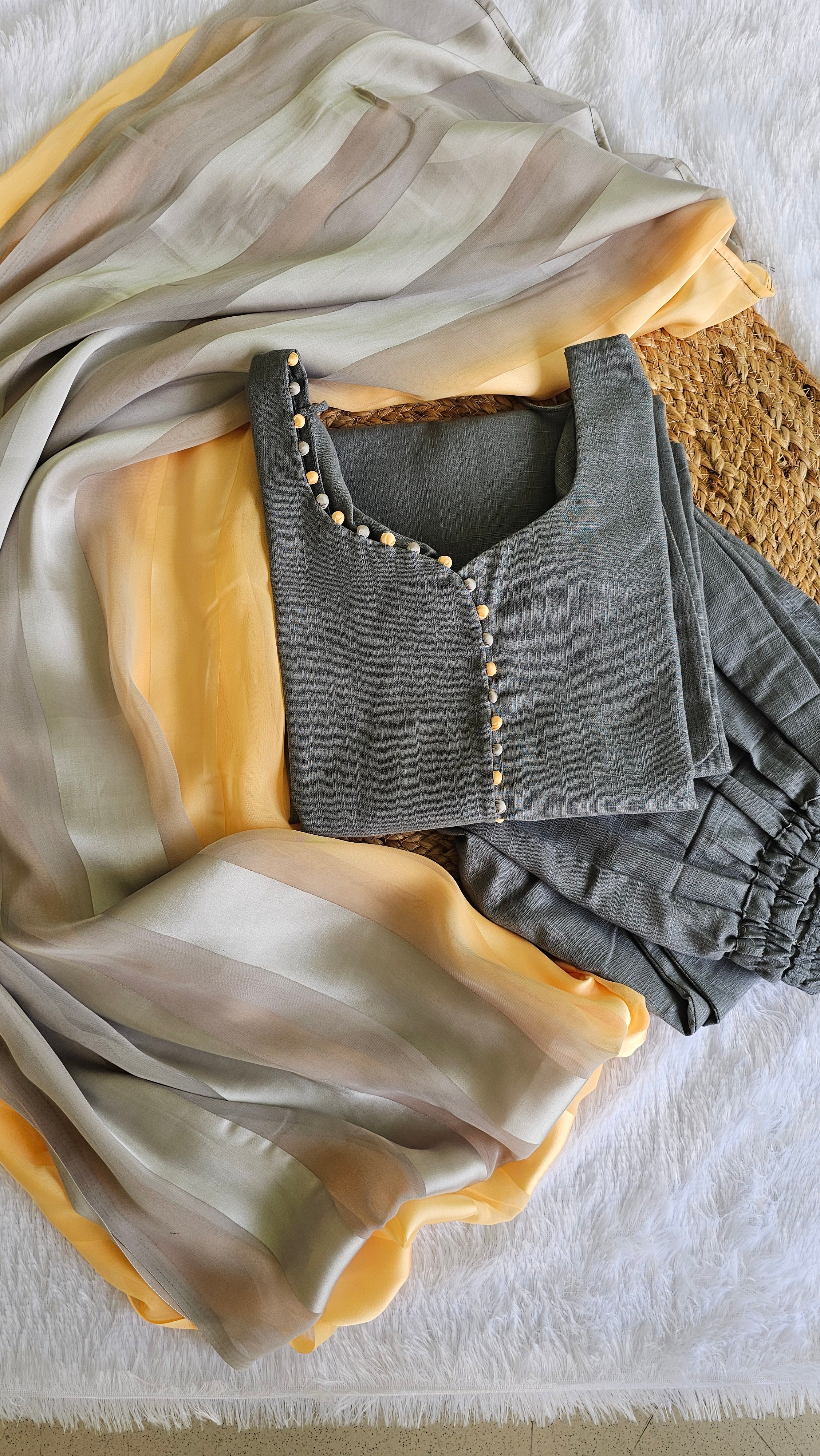 Handloom Khadi Cotton Set with Pastel Ombré Dupatta – Ahalya