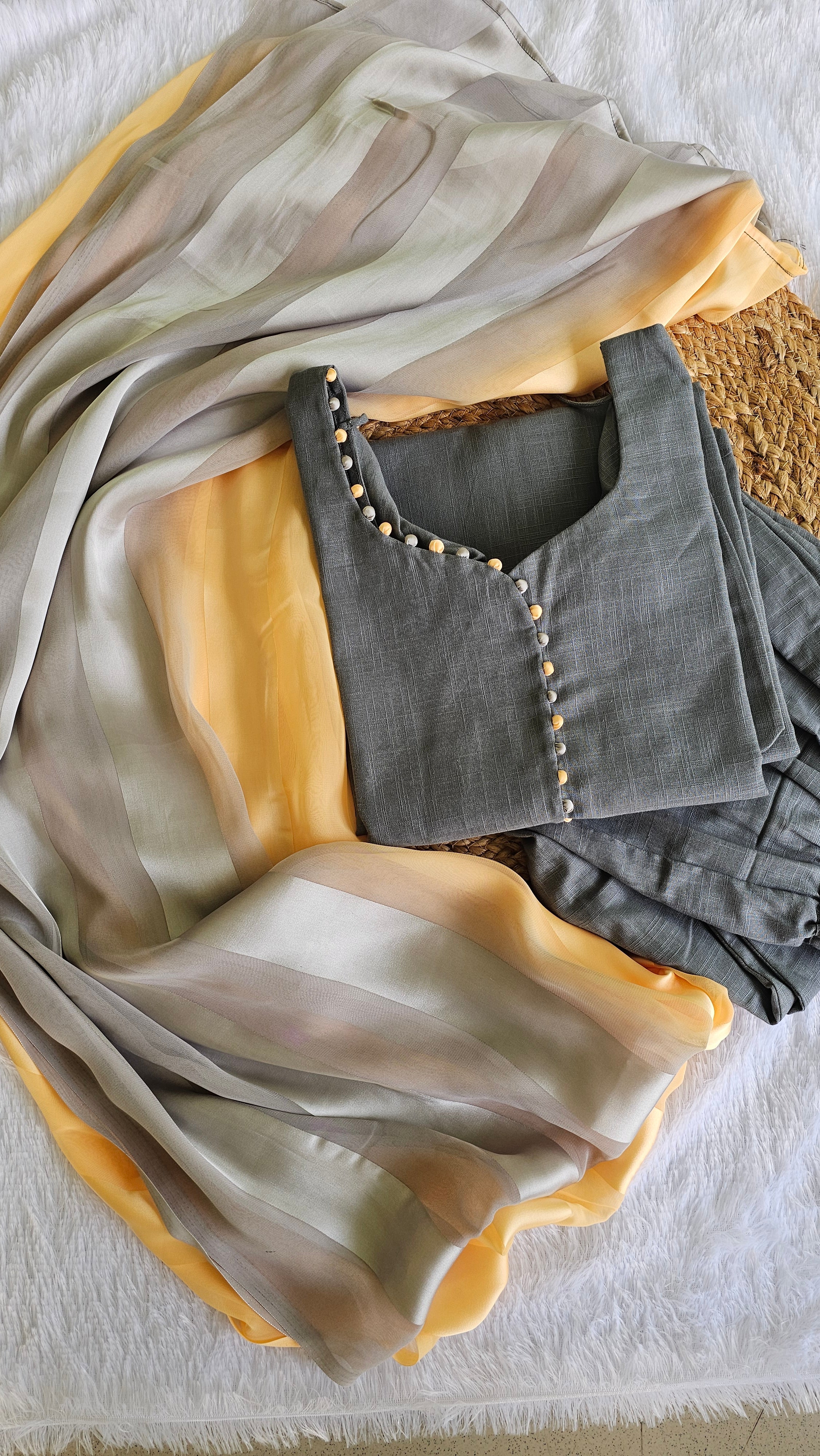 Handloom Khadi Cotton Set with Pastel Ombré Dupatta – Ahalya