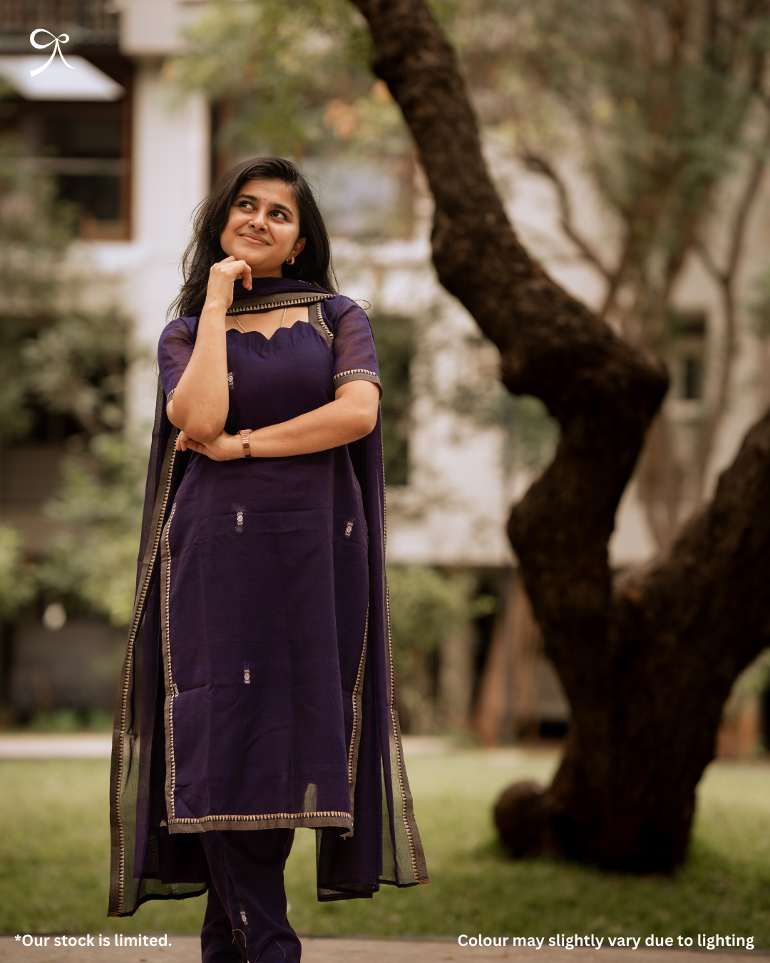 Pure Handloom 3-Piece Salwar Suit Set – Navy Blue