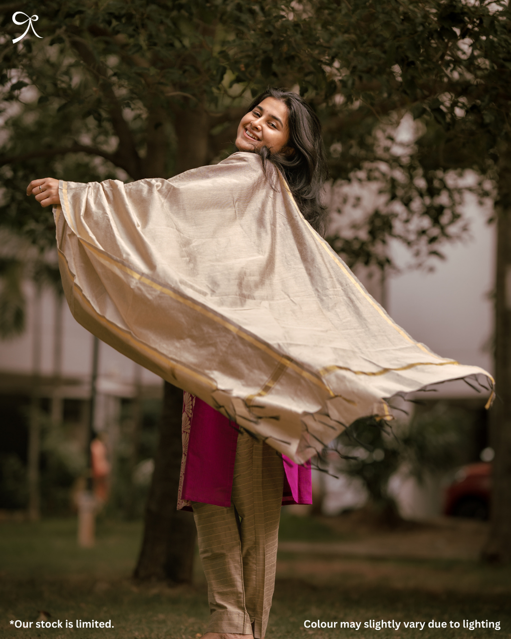 Purple Jacquard Kurta Set with Beige Dupatta