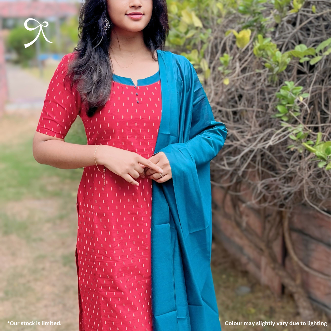 Premium Raw Silk Suit with Handwoven Tussar Dupatta