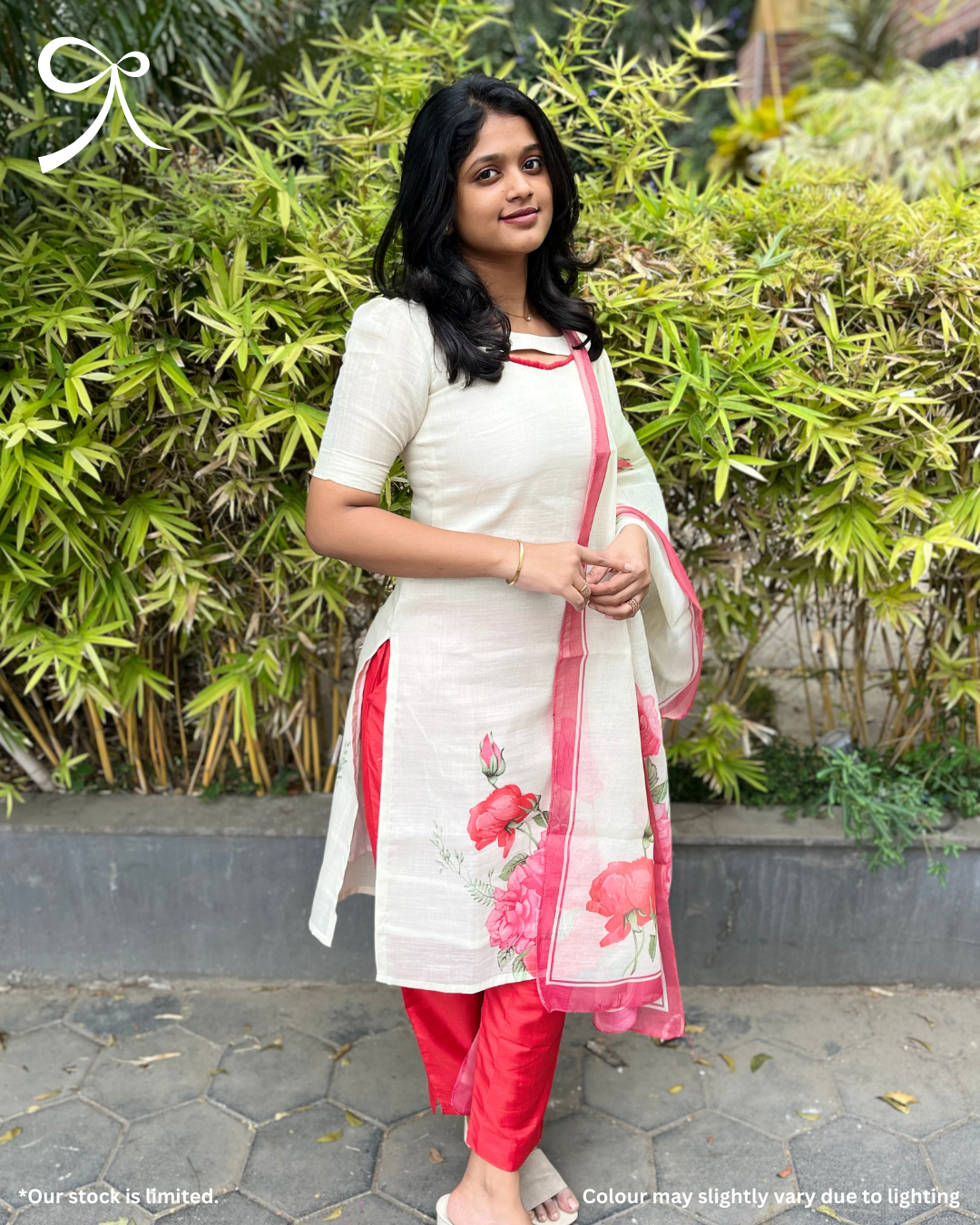 White Linen Muslin Printed 3-Piece Salwar Suit