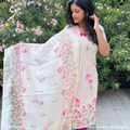 Beige & Pink Lotus Pichwai Kota Cotton Suit
