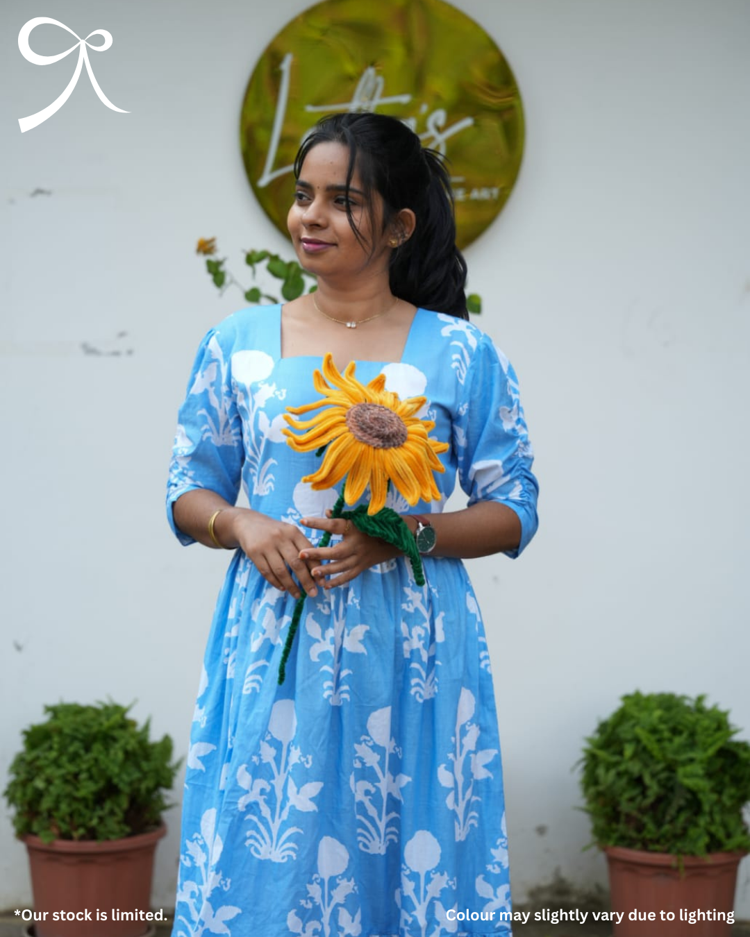 Aqua Blue Printed Cotton Maxi Dress