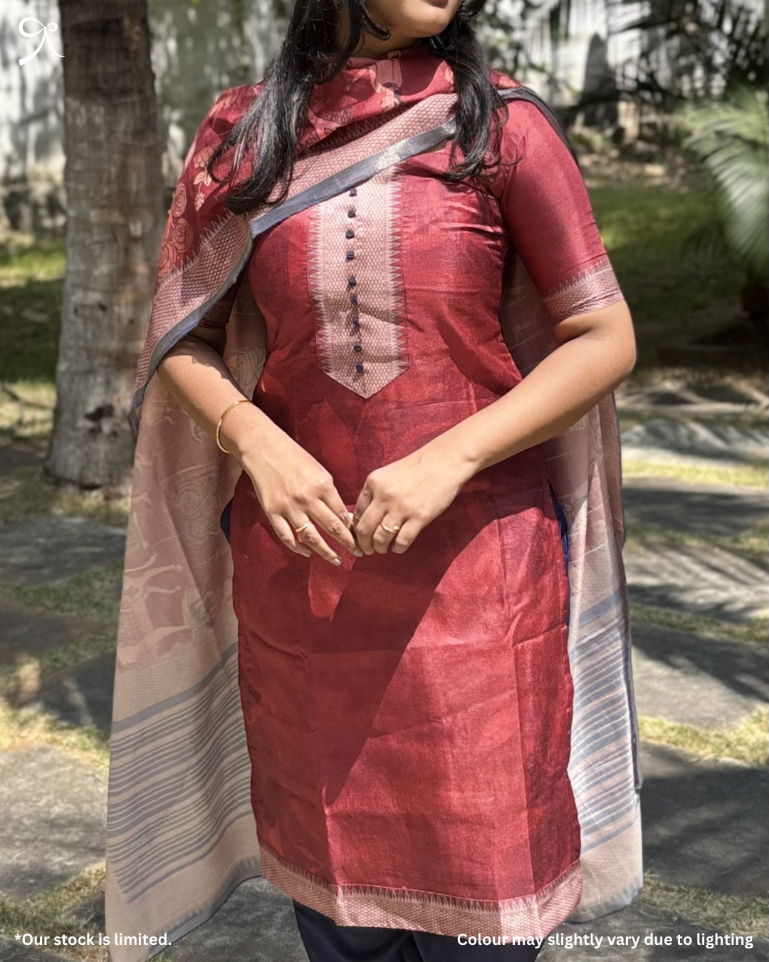 Premium Tussar Silk 3-Piece Salwar Suit – Red | Elegant Ethnic Set