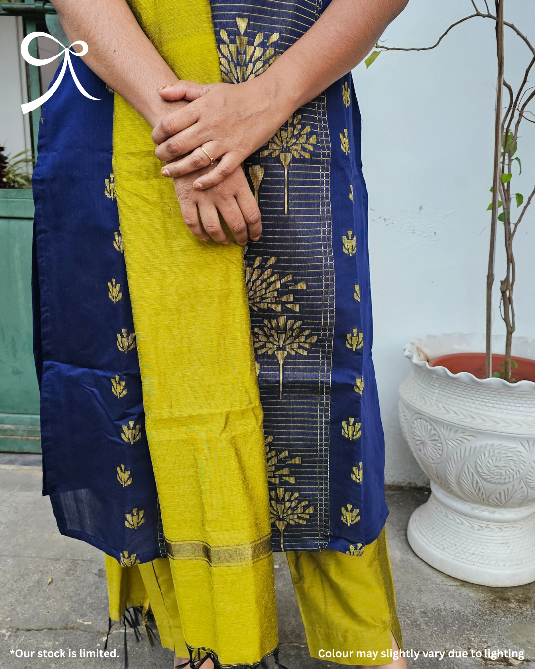 Blue Raw Silk Jacquard Weave 3-Piece Suit Set