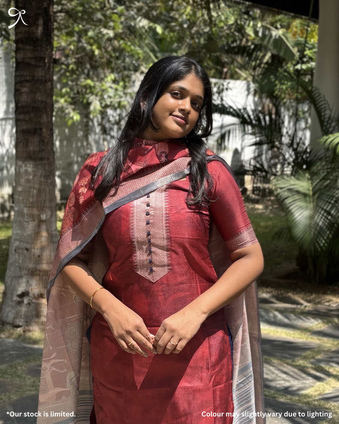 Premium Tussar Silk 3-Piece Salwar Suit – Red | Elegant Ethnic Set