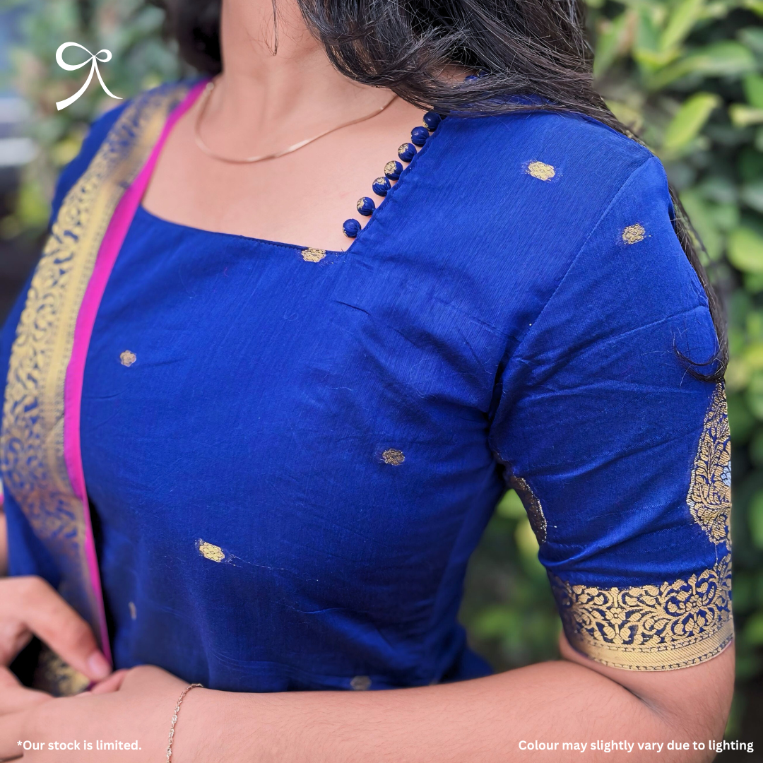 Blue Maheshwari Cotton Salwar Suit with Jacquard Weave