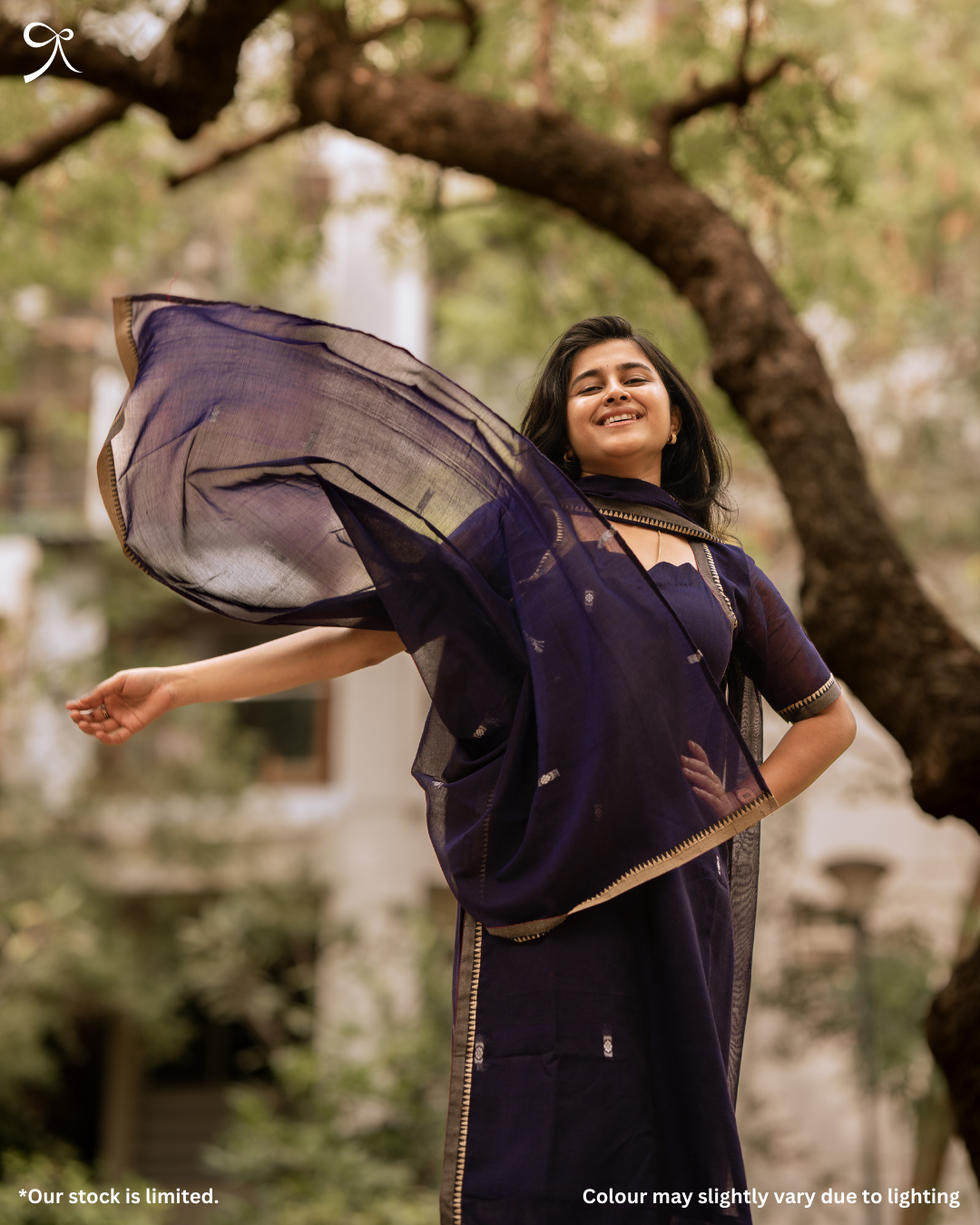 Pure Handloom 3-Piece Salwar Suit Set – Navy Blue