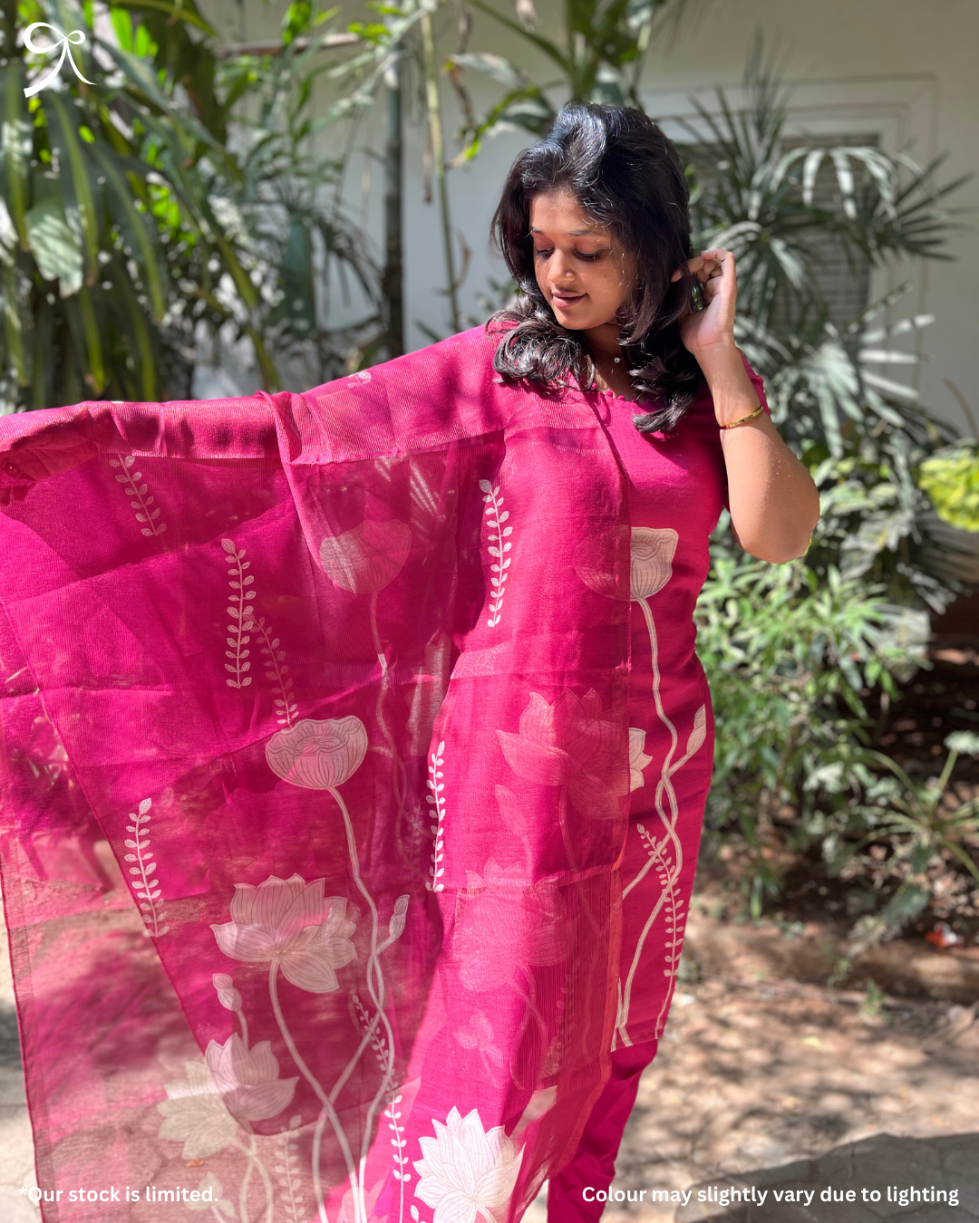 Soft printed dupatta in pink linen muslin salwar suit