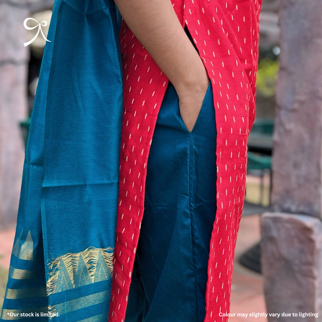 Premium Raw Silk Suit with Handwoven Tussar Dupatta