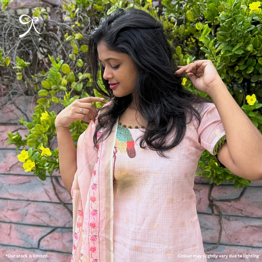 Blush Pink & Peacock Green Kota Printed Salwar Suit
