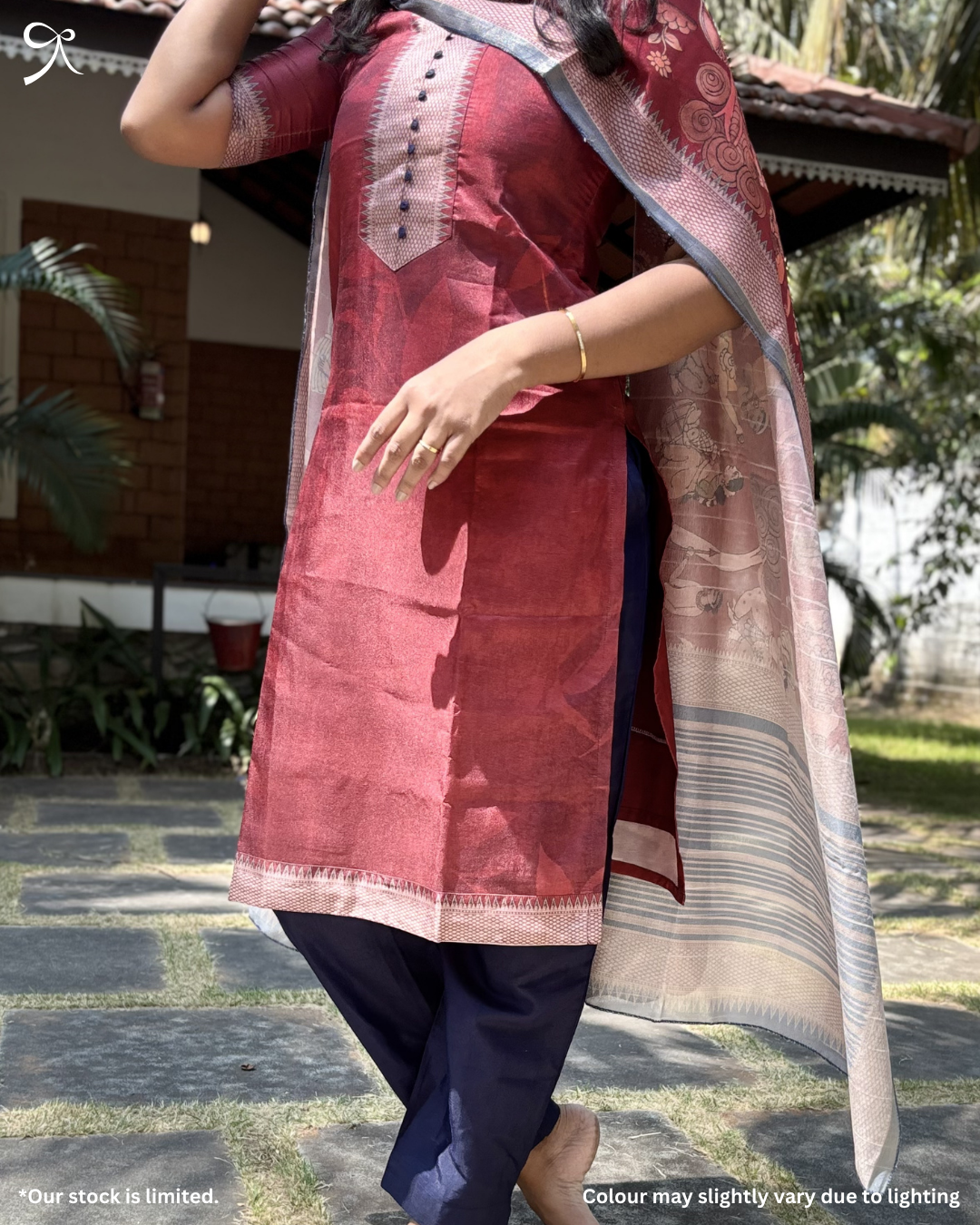 Premium Tussar Silk 3-Piece Salwar Suit – Red | Elegant Ethnic Set