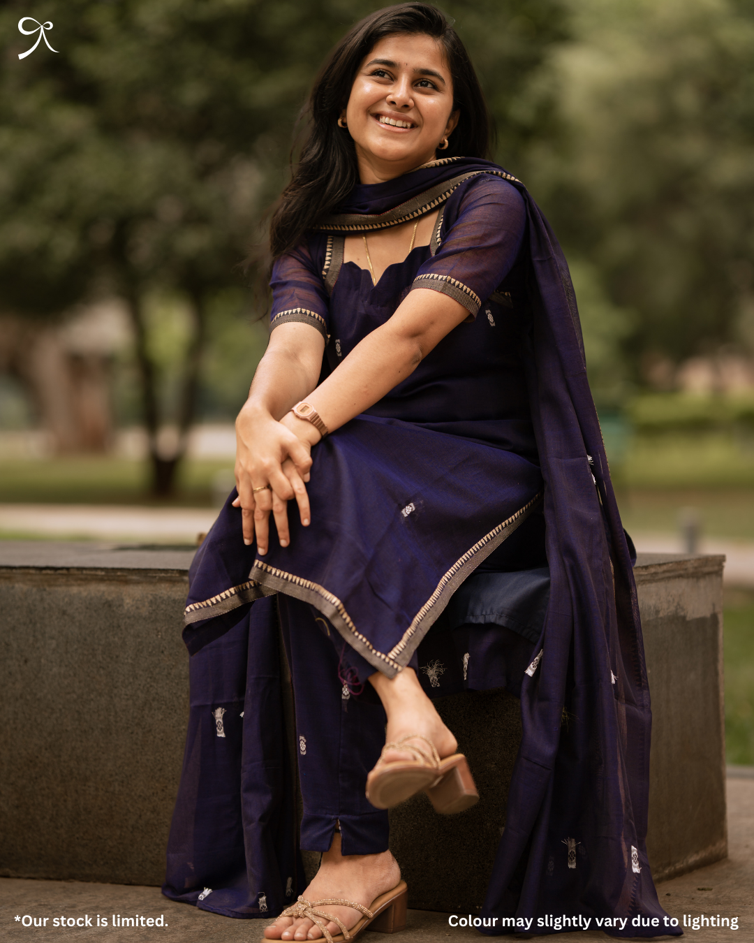 Pure Handloom 3-Piece Salwar Suit Set – Navy Blue