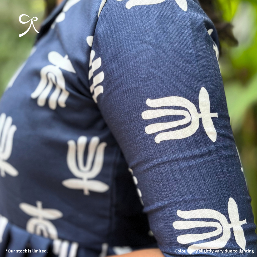 Navy Linen Handblock Maxi Dress