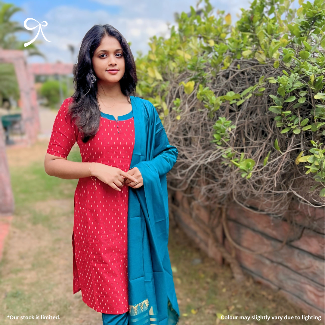 Premium Raw Silk Suit with Handwoven Tussar Dupatta