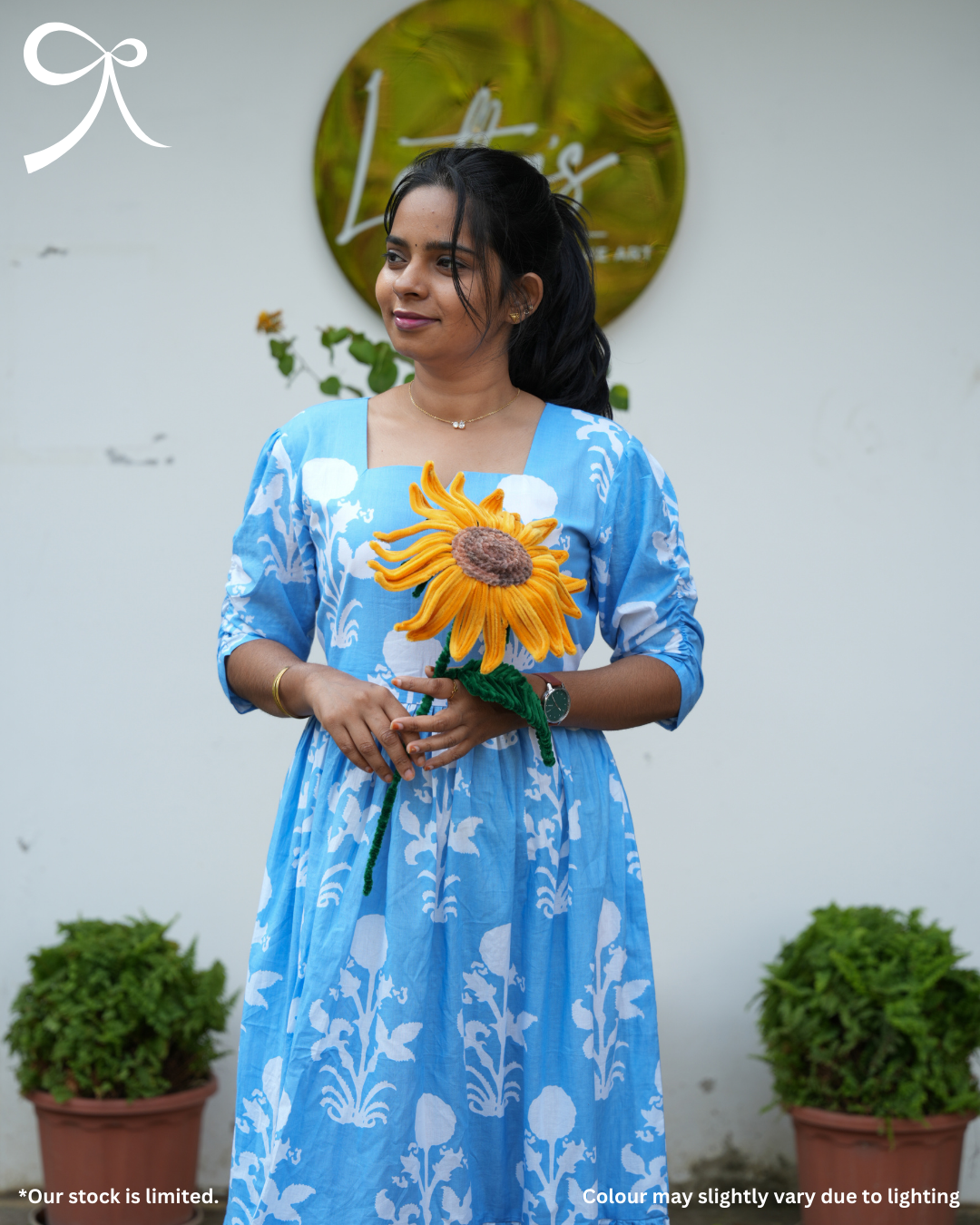 Aqua Blue Printed Cotton Maxi Dress