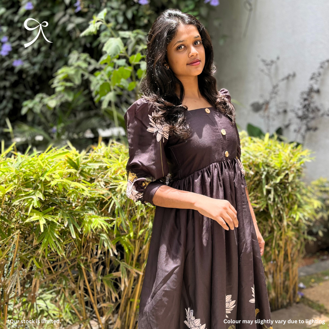 Pure Black Linen Maxi with Floral Detailing