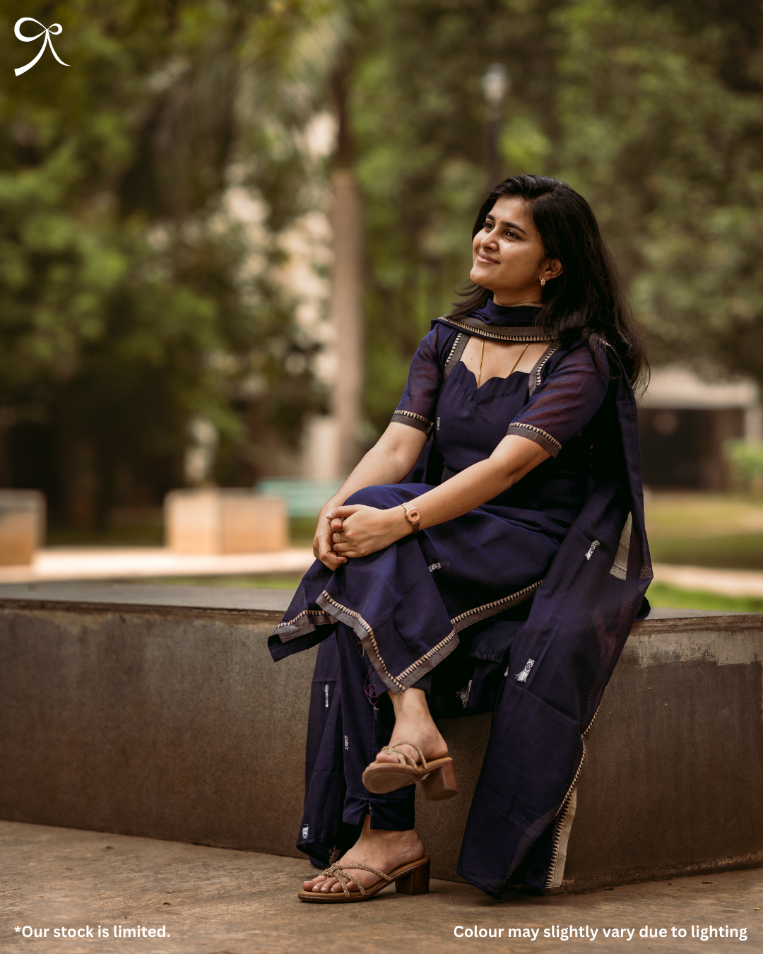 Pure Handloom 3-Piece Salwar Suit Set – Navy Blue