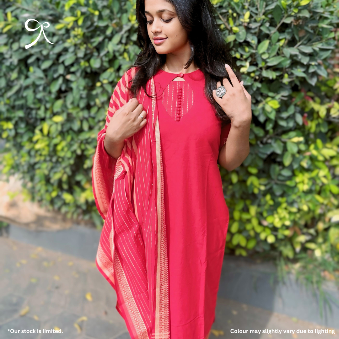 Red Handloom Cotton Suit with Mangalagiri Zari Border