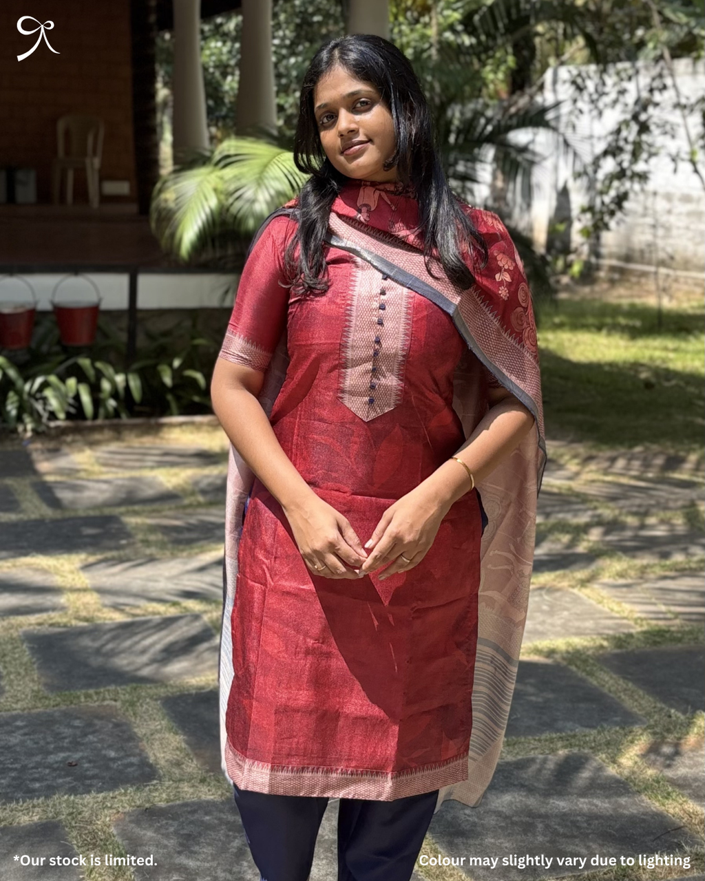 Premium Tussar Silk 3-Piece Salwar Suit – Red | Elegant Ethnic Set