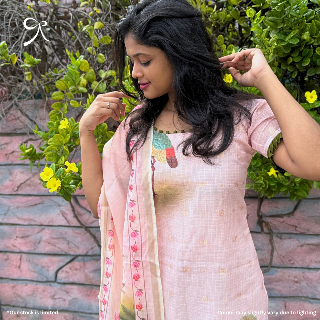 Blush Pink & Peacock Green Kota Printed Salwar Suit