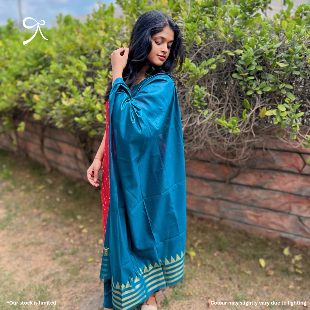 Premium Raw Silk Suit with Handwoven Tussar Dupatta