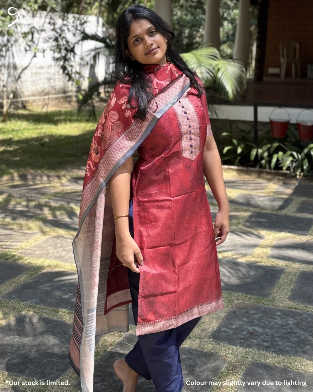 Premium Tussar Silk 3-Piece Salwar Suit – Red | Elegant Ethnic Set