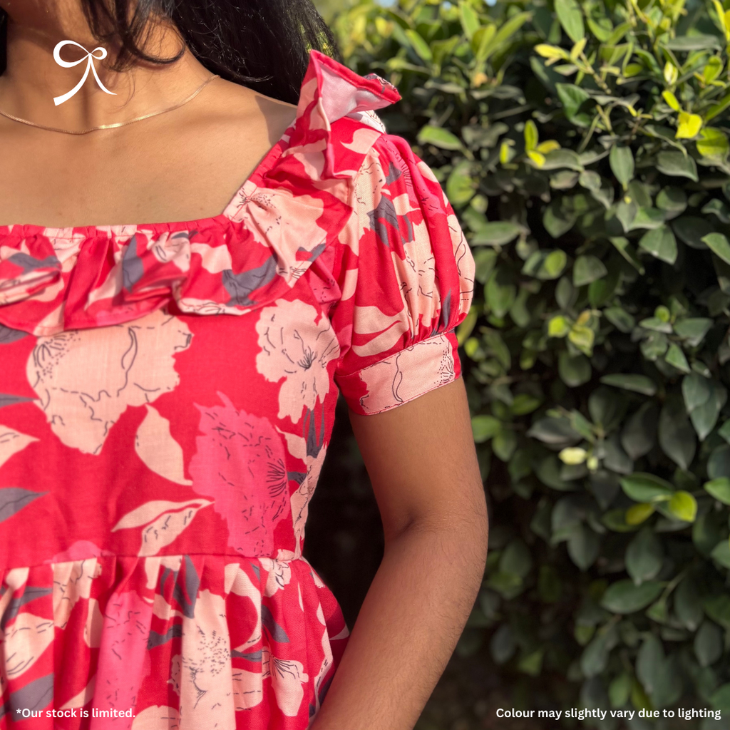 Red Floral Linen Maxi Dress