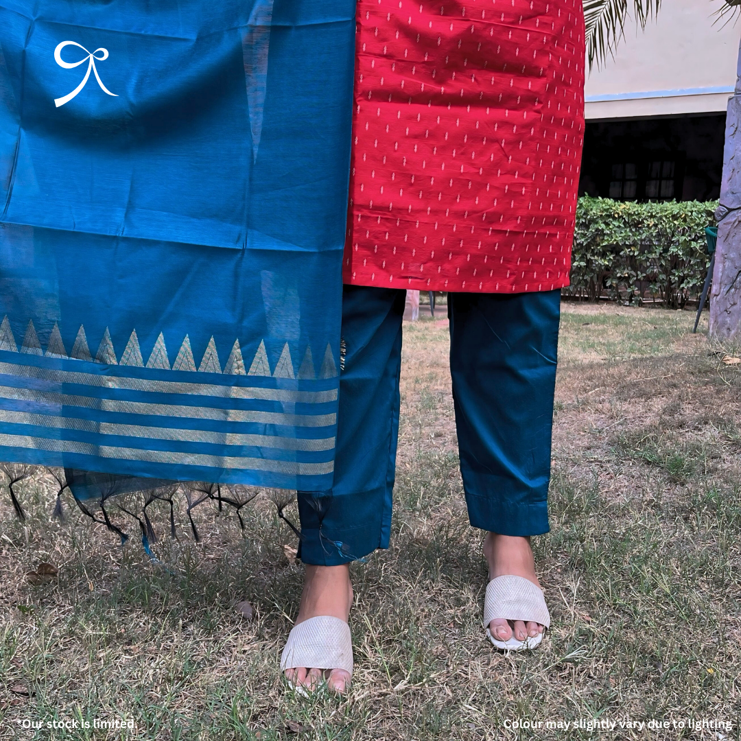 Premium Raw Silk Suit with Handwoven Tussar Dupatta