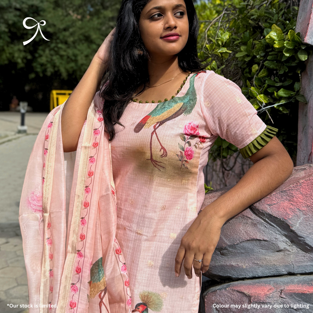 Blush Pink & Peacock Green Kota Printed Salwar Suit