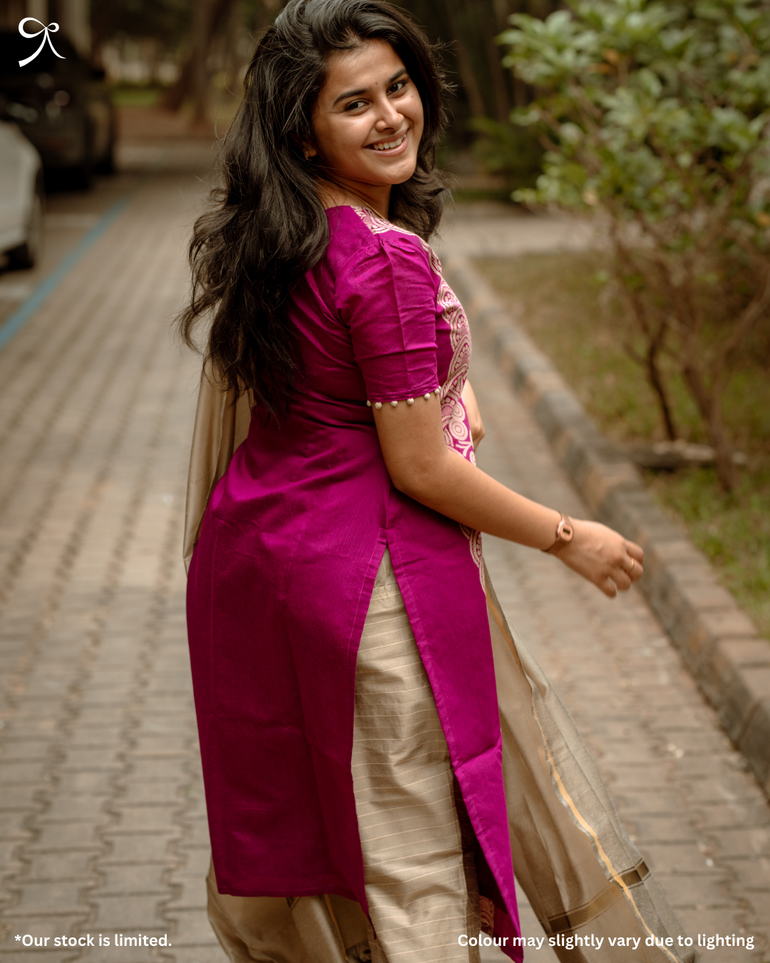 Purple Jacquard Kurta Set with Beige Dupatta